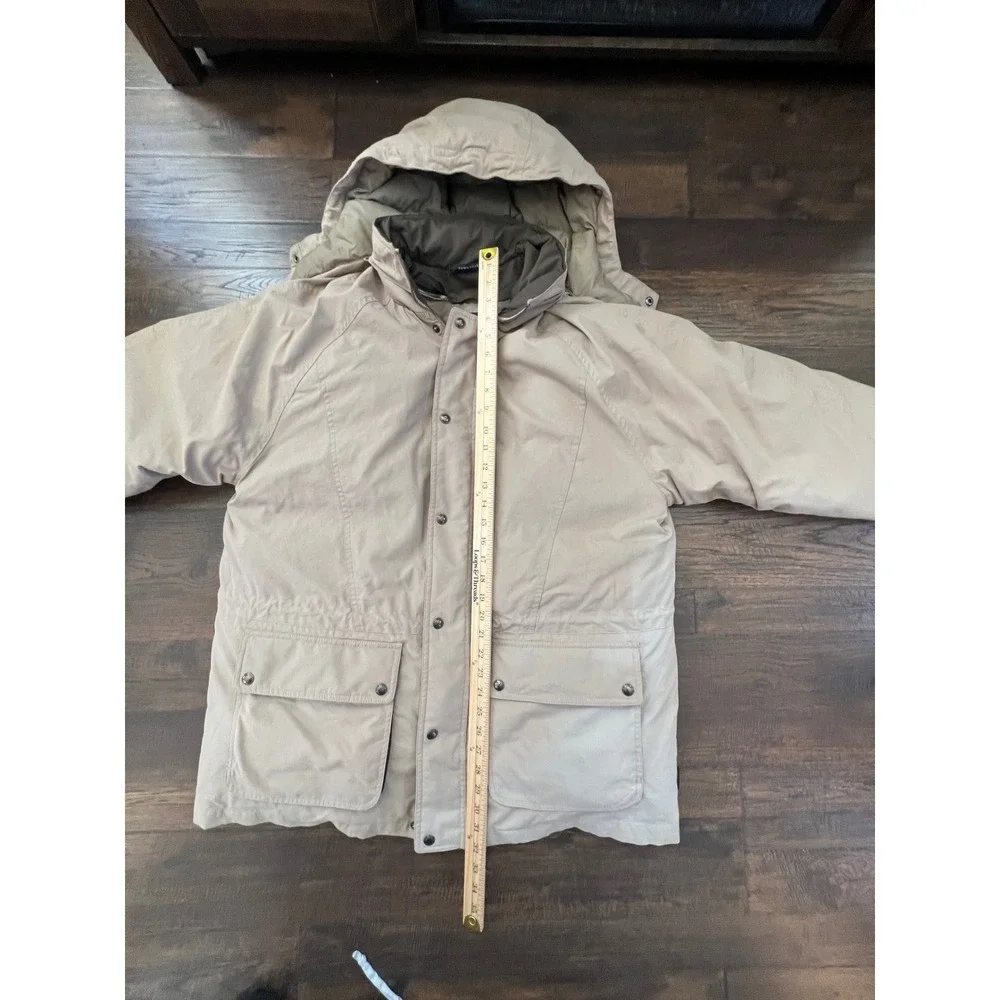 Vintage London Fog Mens Tan Down Filled Parka Hooded Coat Medium removable liner
